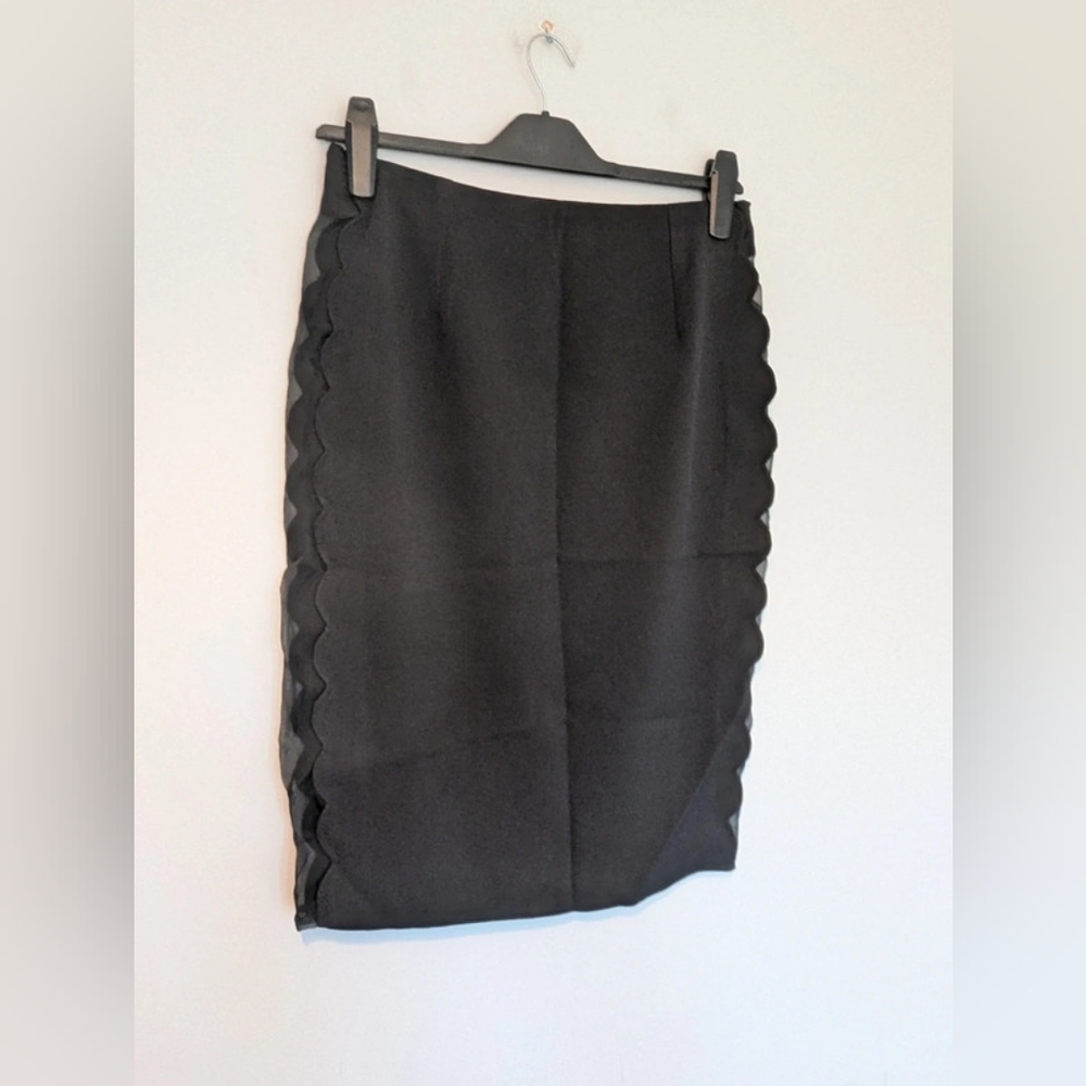 Black oversized the knee smart pencil skirt mesh detail